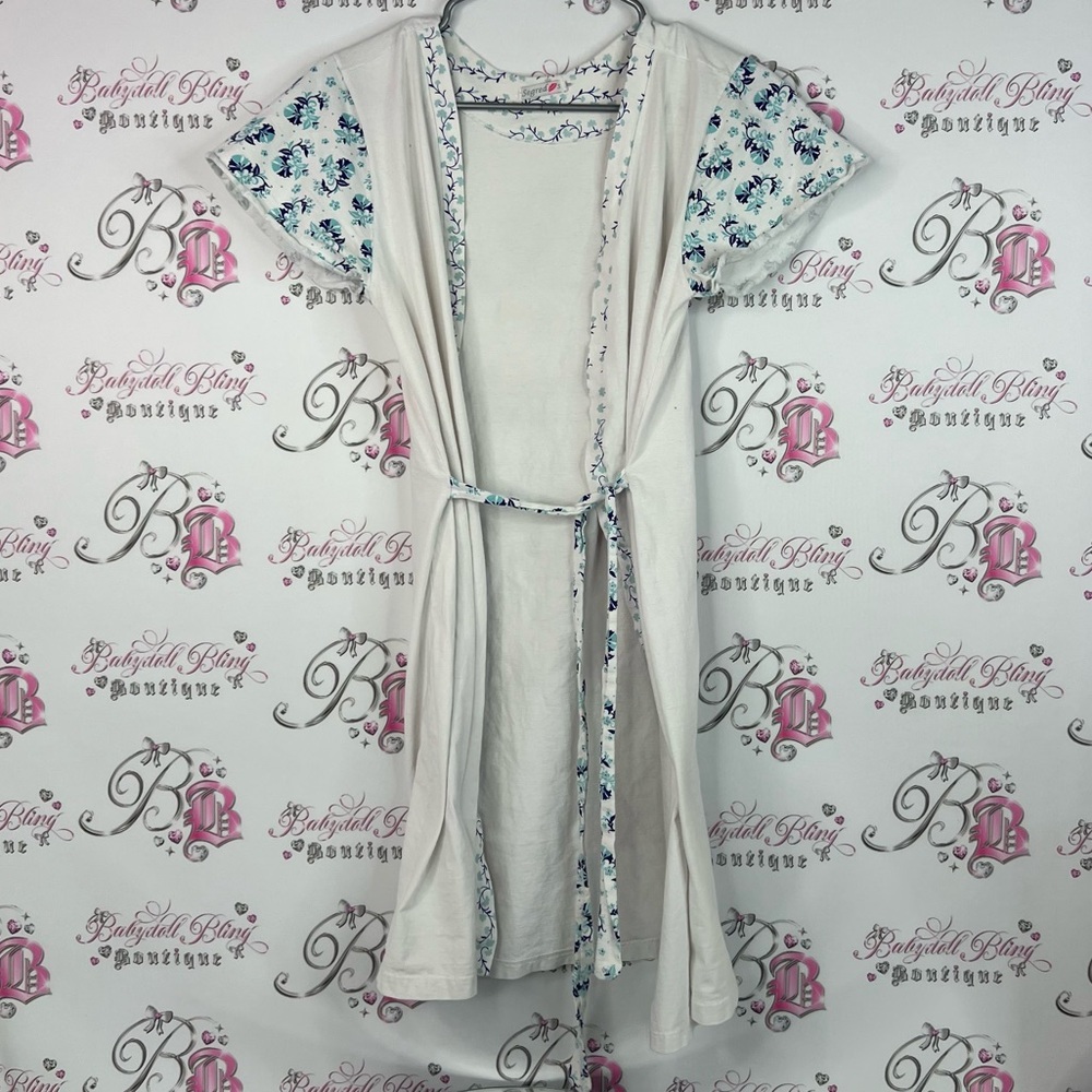 Segred robe cardigan kimono short sleeves Floral Trim Cream Top long belted